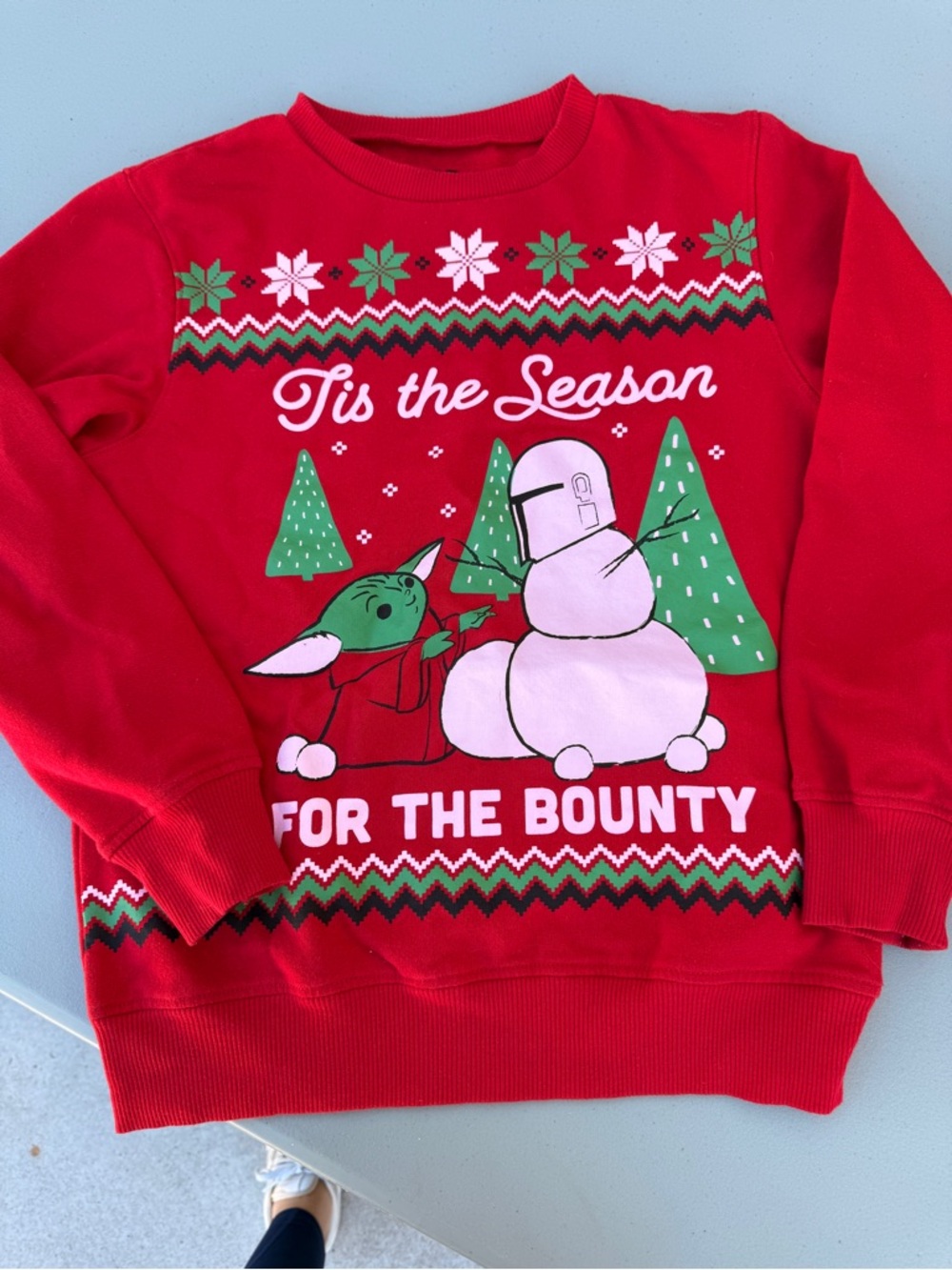 Star Wars Red Holiday Graphic Sweatshirt with Green and White Accents
